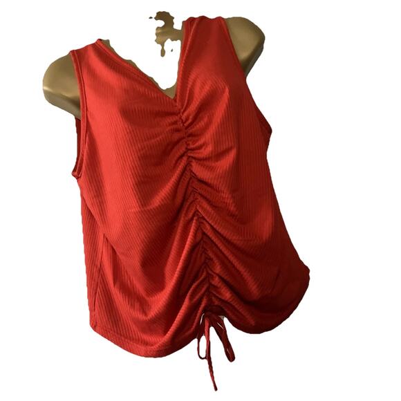 ❤️🔥 Y2K Rainbow Rouched Ribbed Crop Tank – Red – 1X - Picture 3 of 5